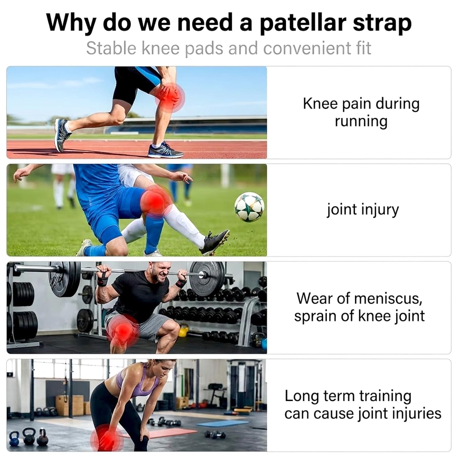 2 Pack Silicone Patella Strap, Adjustable Patellar Tendon Support Strap, Knee Straps for Basketball, Sports, Black Knee Patellar Tendon Support Straps for Men Women