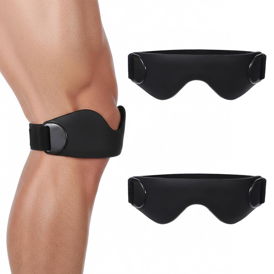 2 Pack Silicone Patella Strap, Adjustable Patellar Tendon Support Strap, Knee Straps for Basketball, Sports, Black Knee Patellar Tendon Support Straps for Men Women