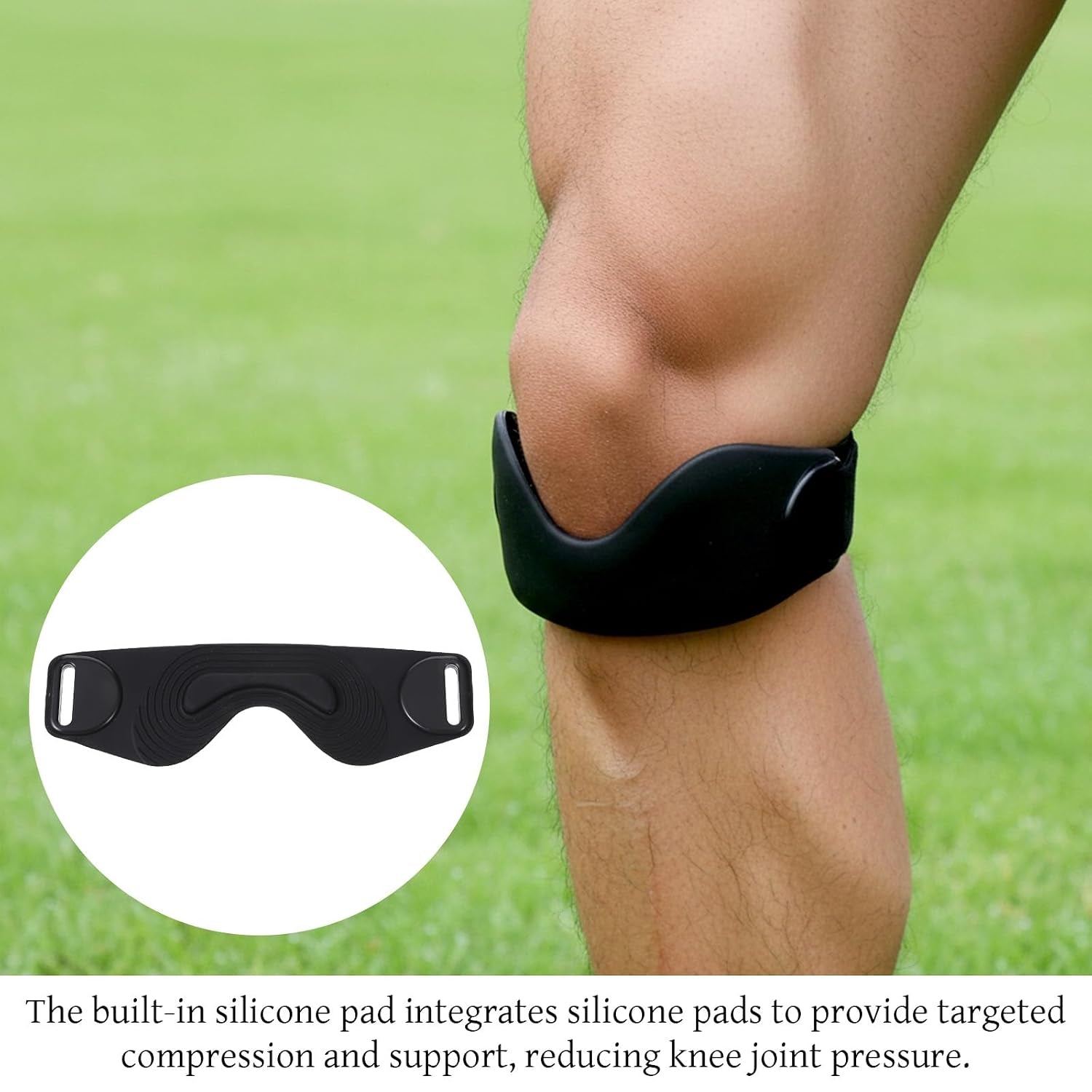 2 Pack Silicone Patella Strap, Adjustable Patellar Tendon Support Strap, Knee Straps for Basketball, Sports, Black Knee Patellar Tendon Support Straps for Men Women