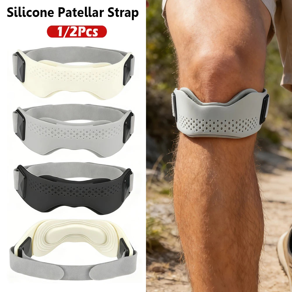 1/2Pcs Silicone Patellar Tendon Support Strap Adjustable Knee Support Pads for Men Women Sports, Running, Tennis, Jumpers Knee